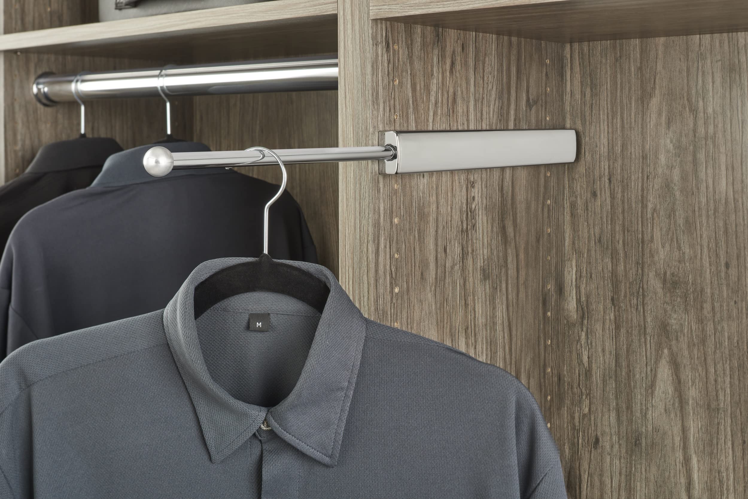Rev-A-Shelf 14" Pull Out Valet Rod for Closet Organization, Extendable Sliding Clothes Storage Hanging Rack w/Mounting Hardware, Chrome, CVLSL-14-CR-1 - Image 3
