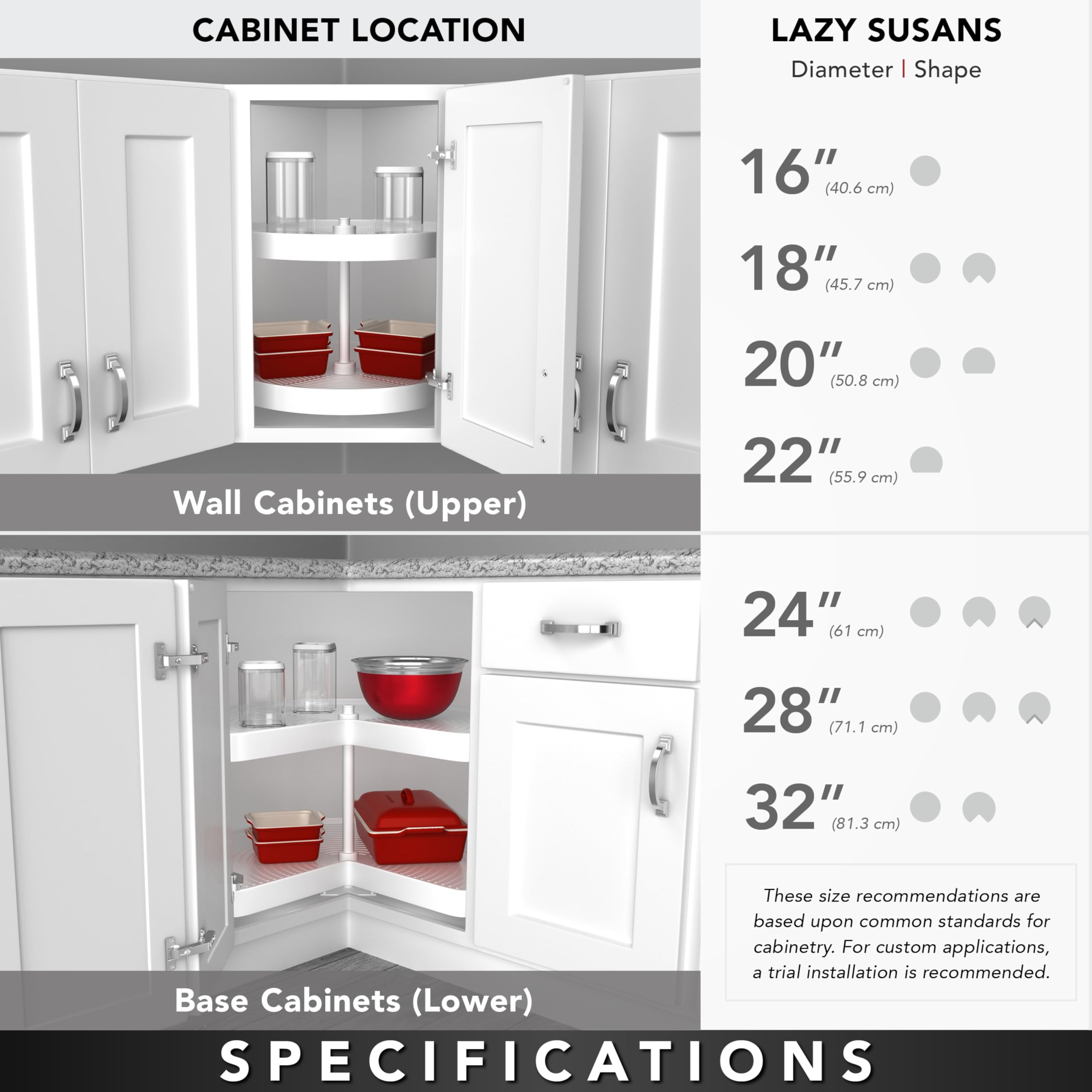 Rev-A-Shelf 20 Inch 3 Tier Full Circle Lazy Susan for H Corner Kitchen Cabinets, Large Plastic Home Storage Rotating Shelves, White, 6013-20-11-526 - Image 3