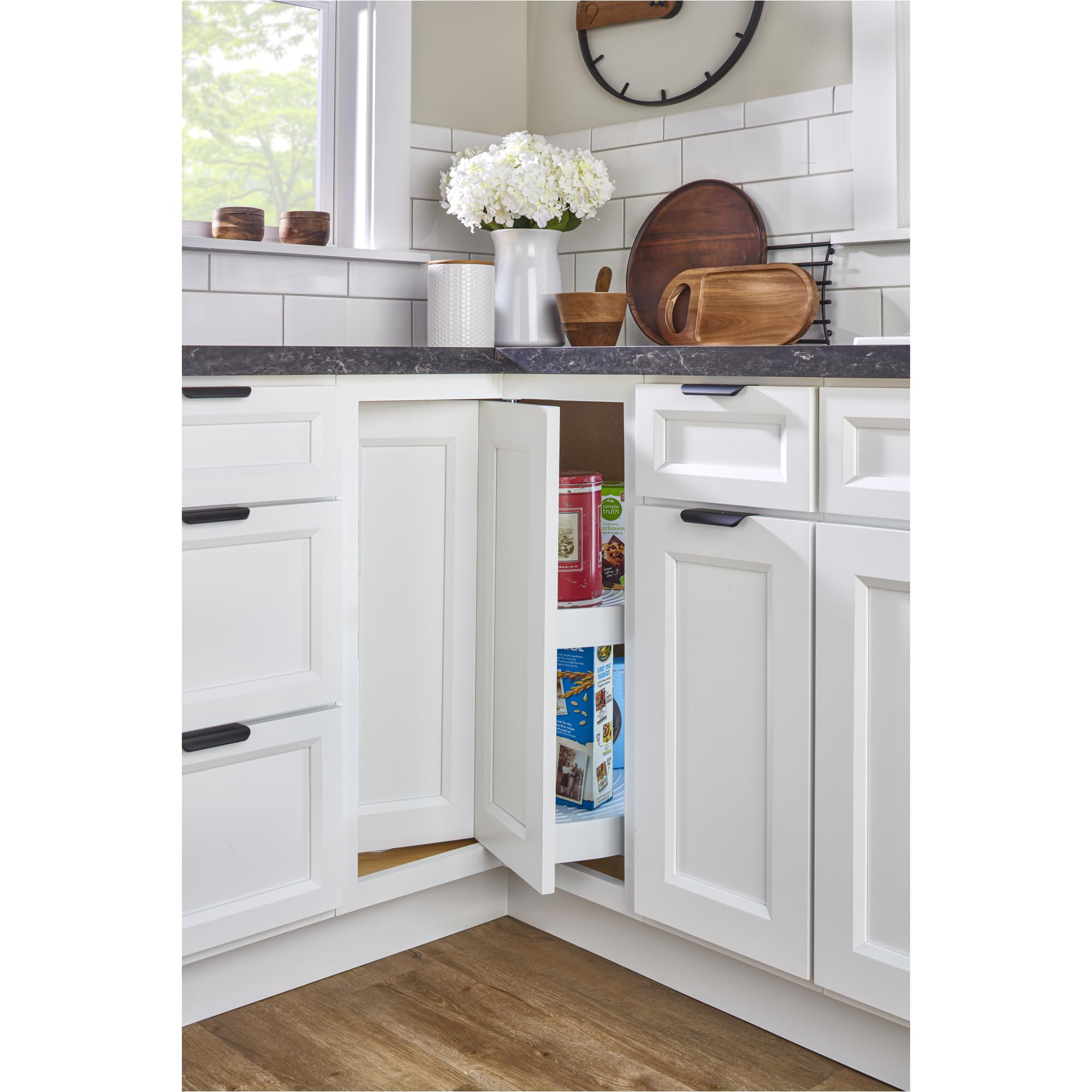 Rev-A-Shelf 24" Pie-Cut Dual Tier Lazy Susan Organizer for Corner Base Kitchen Cabinets, Plastic Home Rotating Storage Shelves, White, 2942-24-11-1 - Image 8