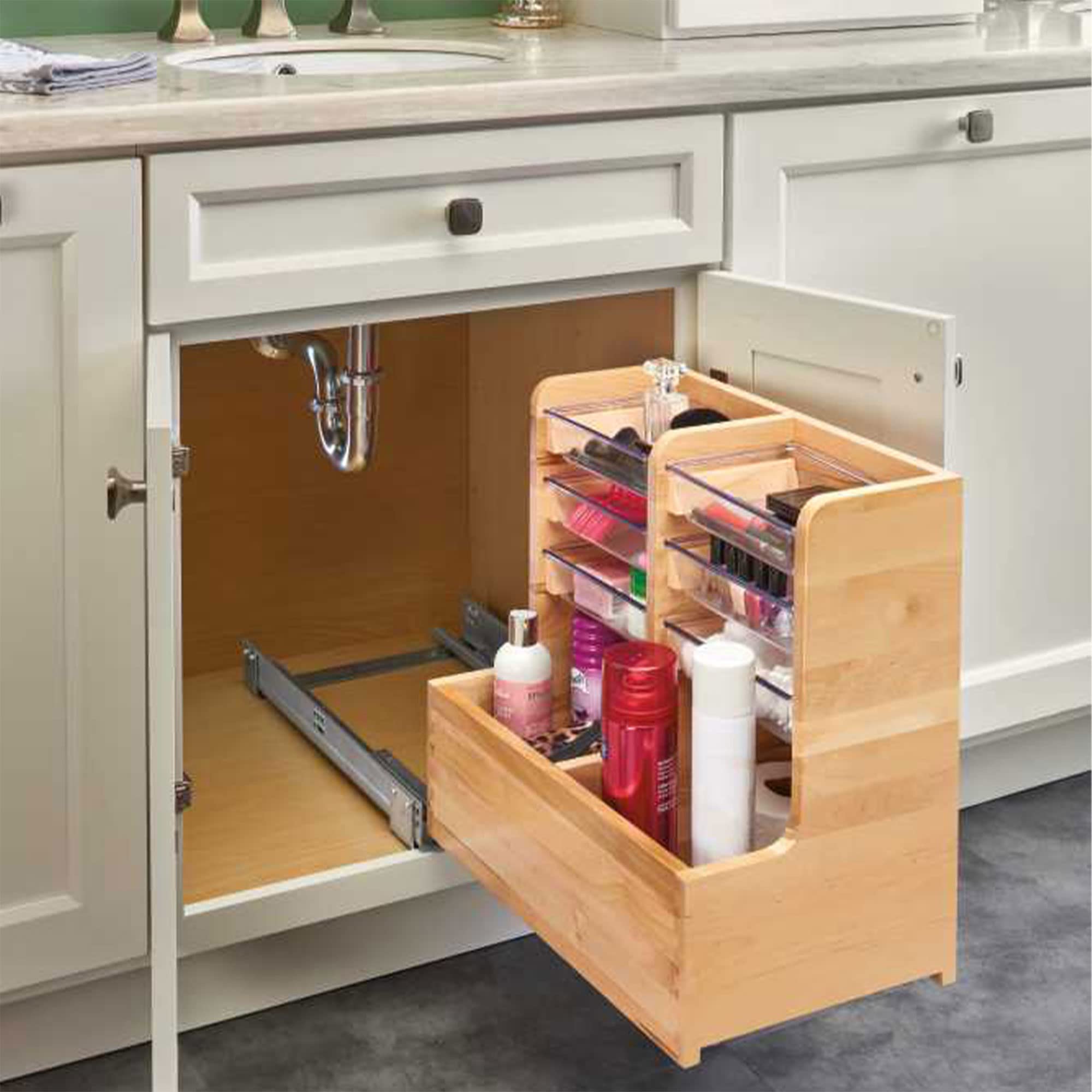 Rev-A-Shelf 30" Wood Vanity Sink Pull Out Organizer Cabinet Storage with Soft-Close for Kitchen or Bathroom, Maple Wood, 441-15VSBSC-1 - Image 8