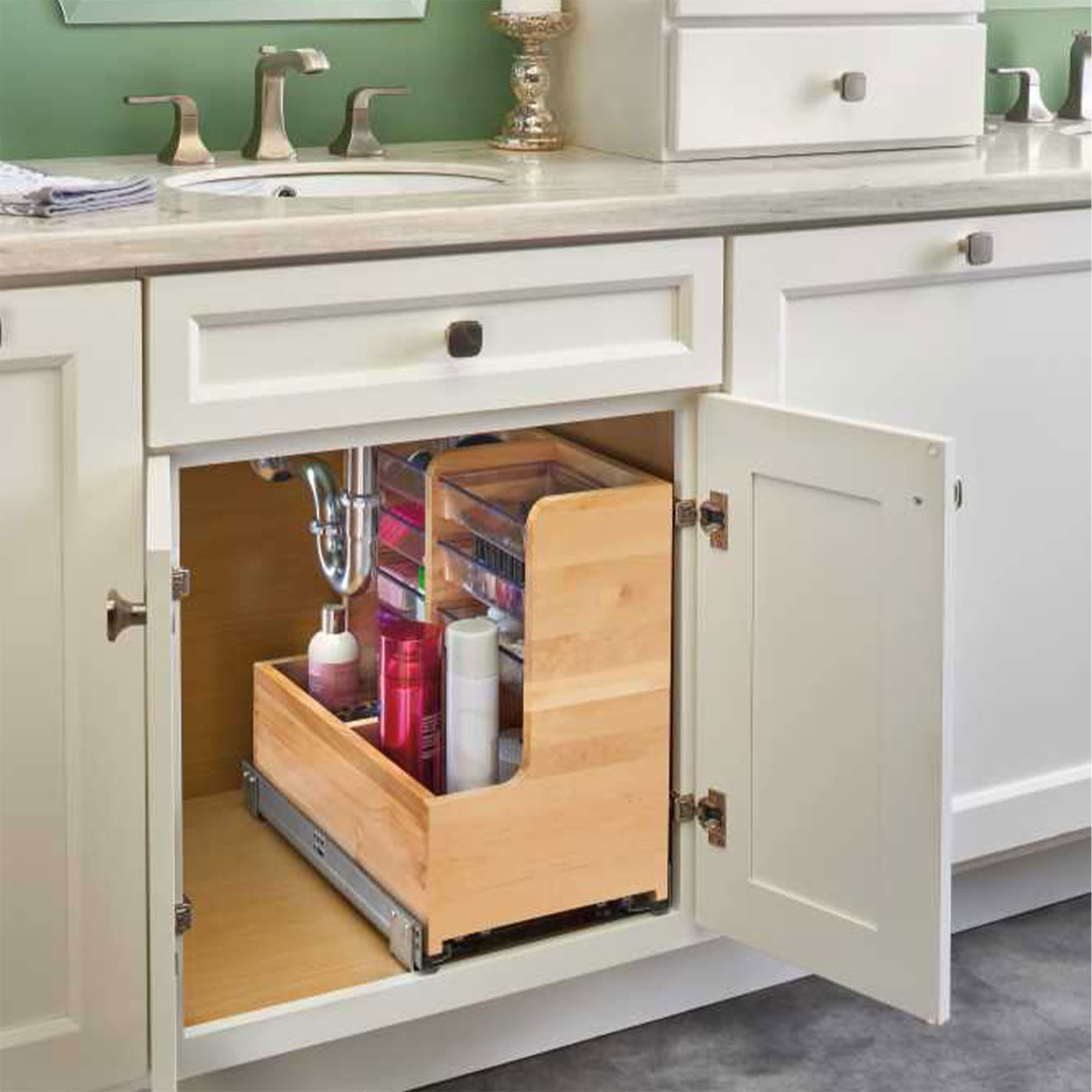 Rev-A-Shelf 30" Wood Vanity Sink Pull Out Organizer Cabinet Storage with Soft-Close for Kitchen or Bathroom, Maple Wood, 441-15VSBSC-1 - Image 9