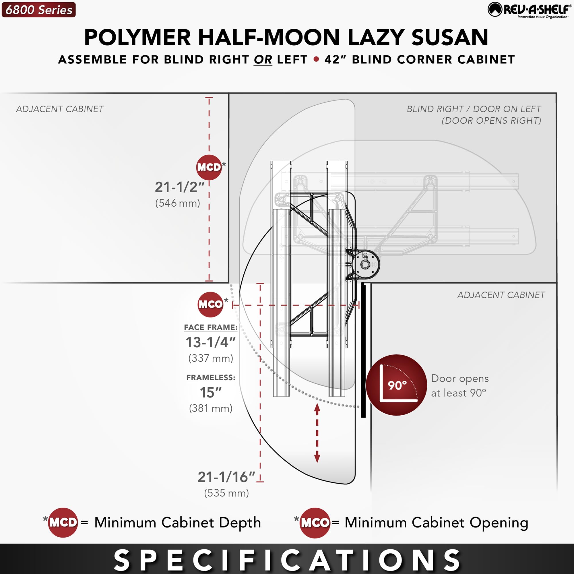 Rev-A-Shelf 31” Pull Out Half Moon Lazy Susan Shelf Sliding Organizer w/Hardware for Blind Corner Kitchen or Bathroom Cabinets, White, 6882-31-11-570 - Image 4
