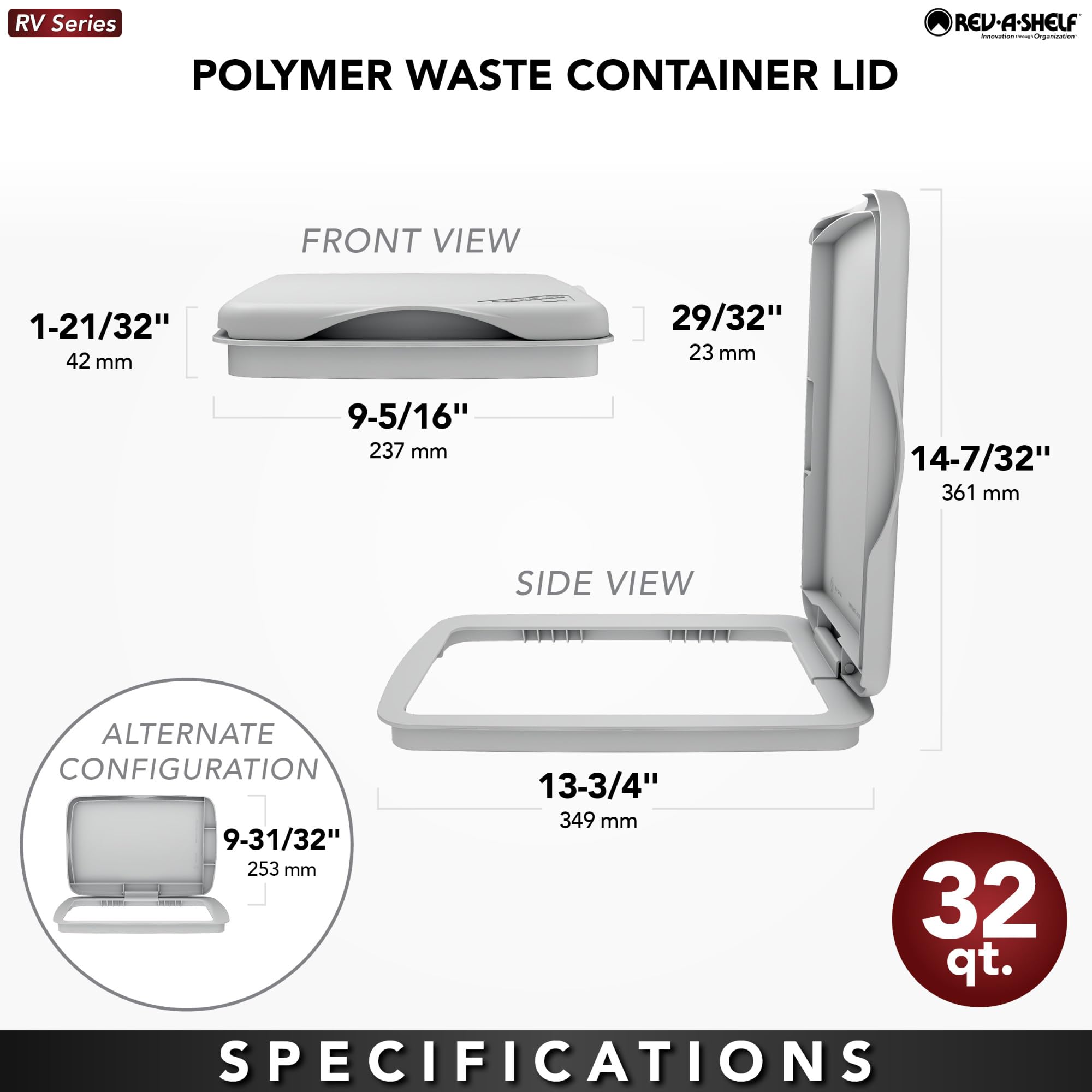 Rev-A-Shelf 32 Qt Under Sink Garbage Can Lid for Base Kitchen and Bathroom Cabinet, Replacement Plastic Trash Bin Lid Only, White, RV-32-LID-1-40 - Image 3