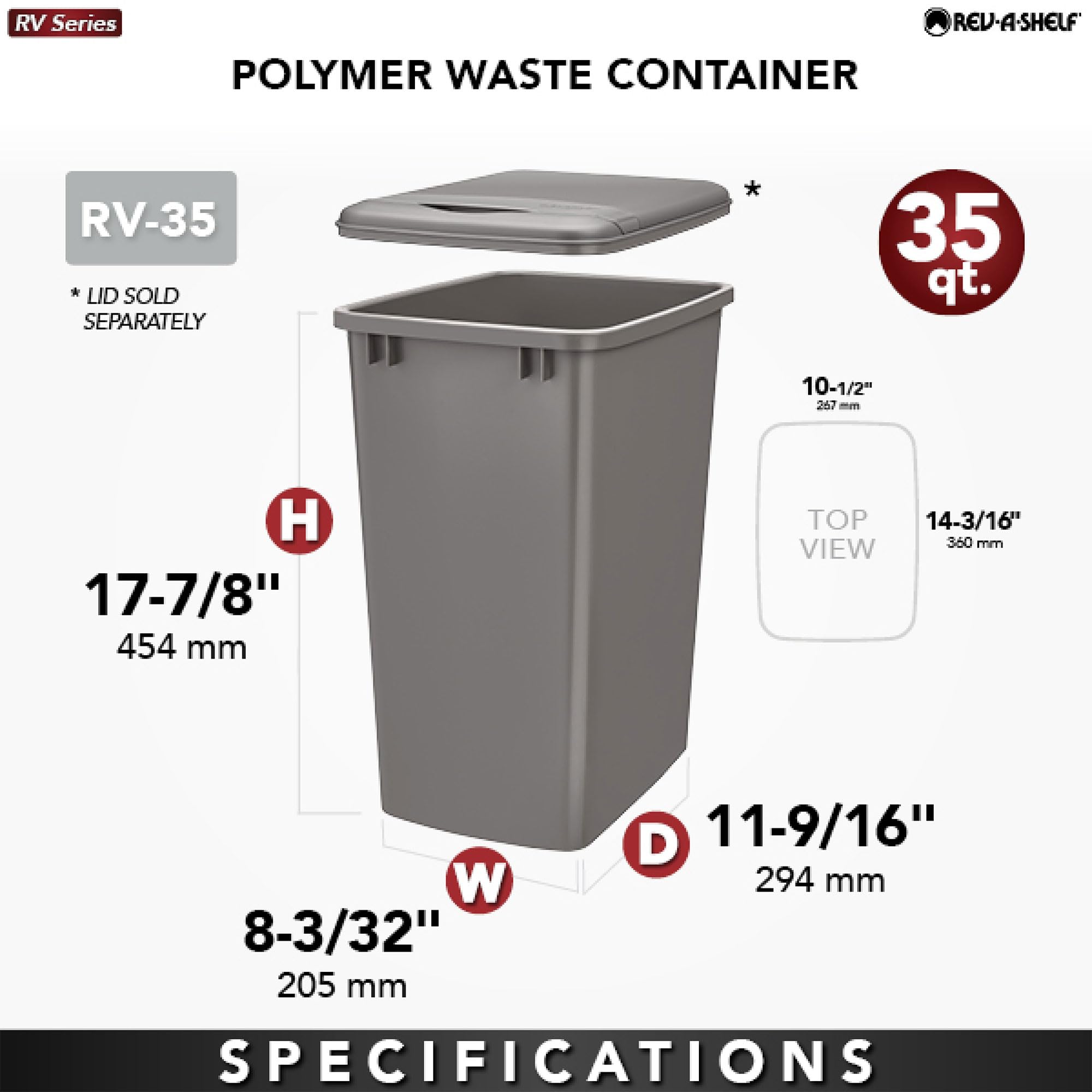 Rev-A-Shelf 2-Pack 35 Quart Polymer Replacement Trash Bin, Recycle Waste Garbage Container for Kitchen Cabinet Pullouts, Black, RV-35-18-2 - Large Plastic Bins for Home and Office - Image 4