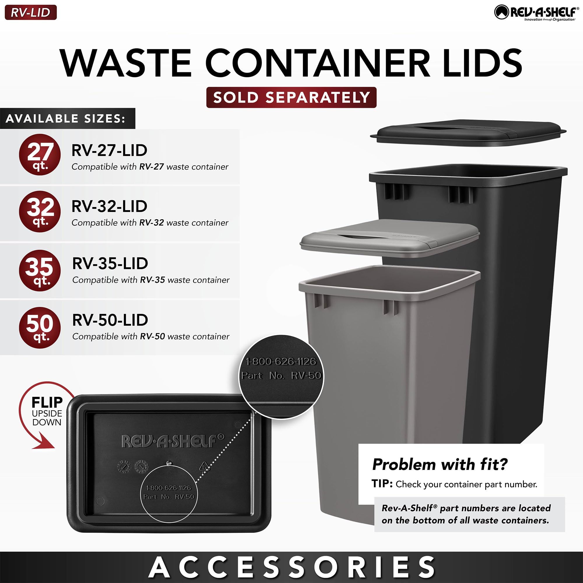 Rev-A-Shelf 2-Pack 35 Quart Polymer Replacement Trash Bin, Recycle Waste Garbage Container for Kitchen Cabinet Pullouts, Black, RV-35-18-2 - Large Plastic Bins for Home and Office - Image 7