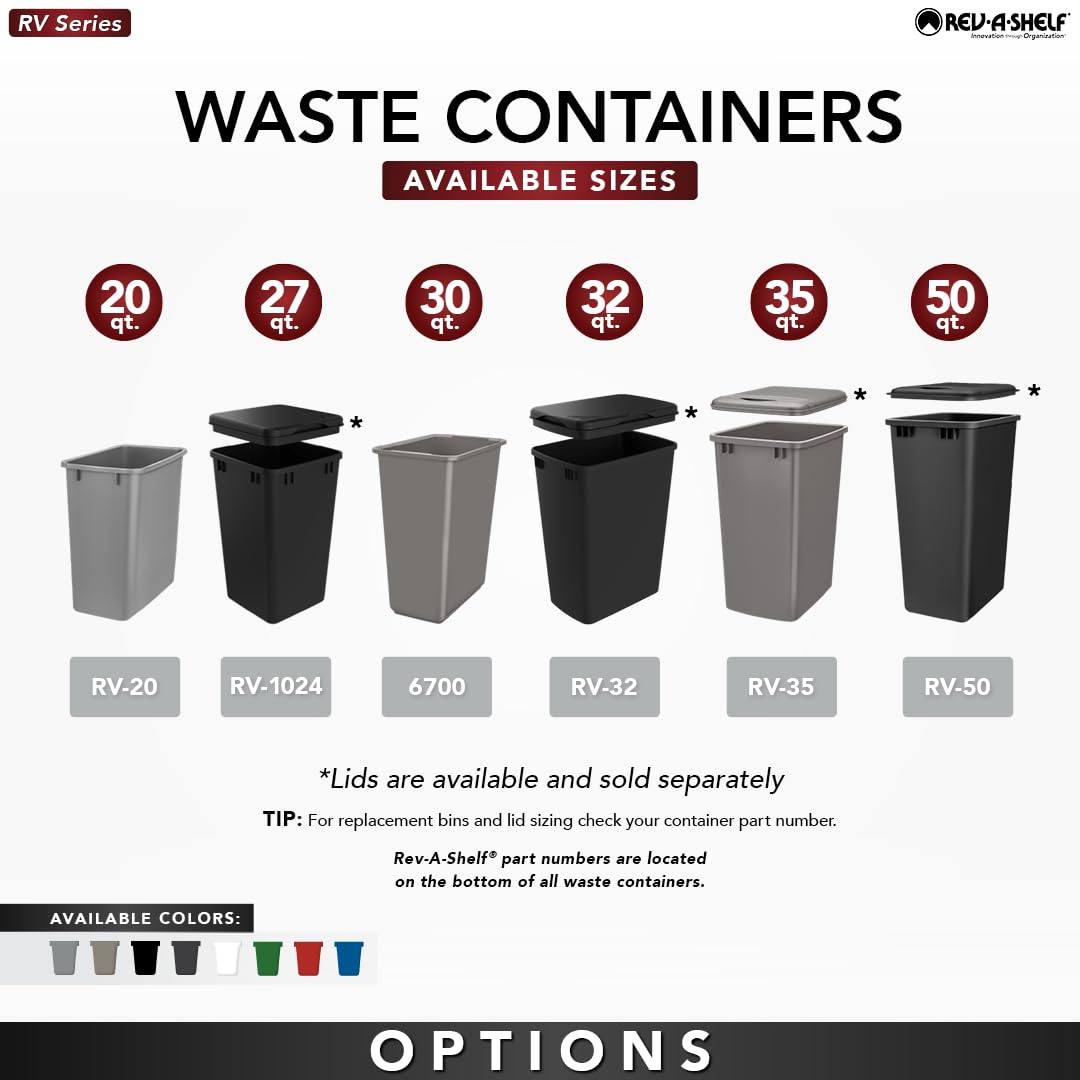 Rev-A-Shelf 2-Pack 35 Quart Polymer Replacement Trash Bin, Recycle Waste Garbage Container for Kitchen Cabinet Pullouts, Black, RV-35-18-2 - Large Plastic Bins for Home and Office - Image 6