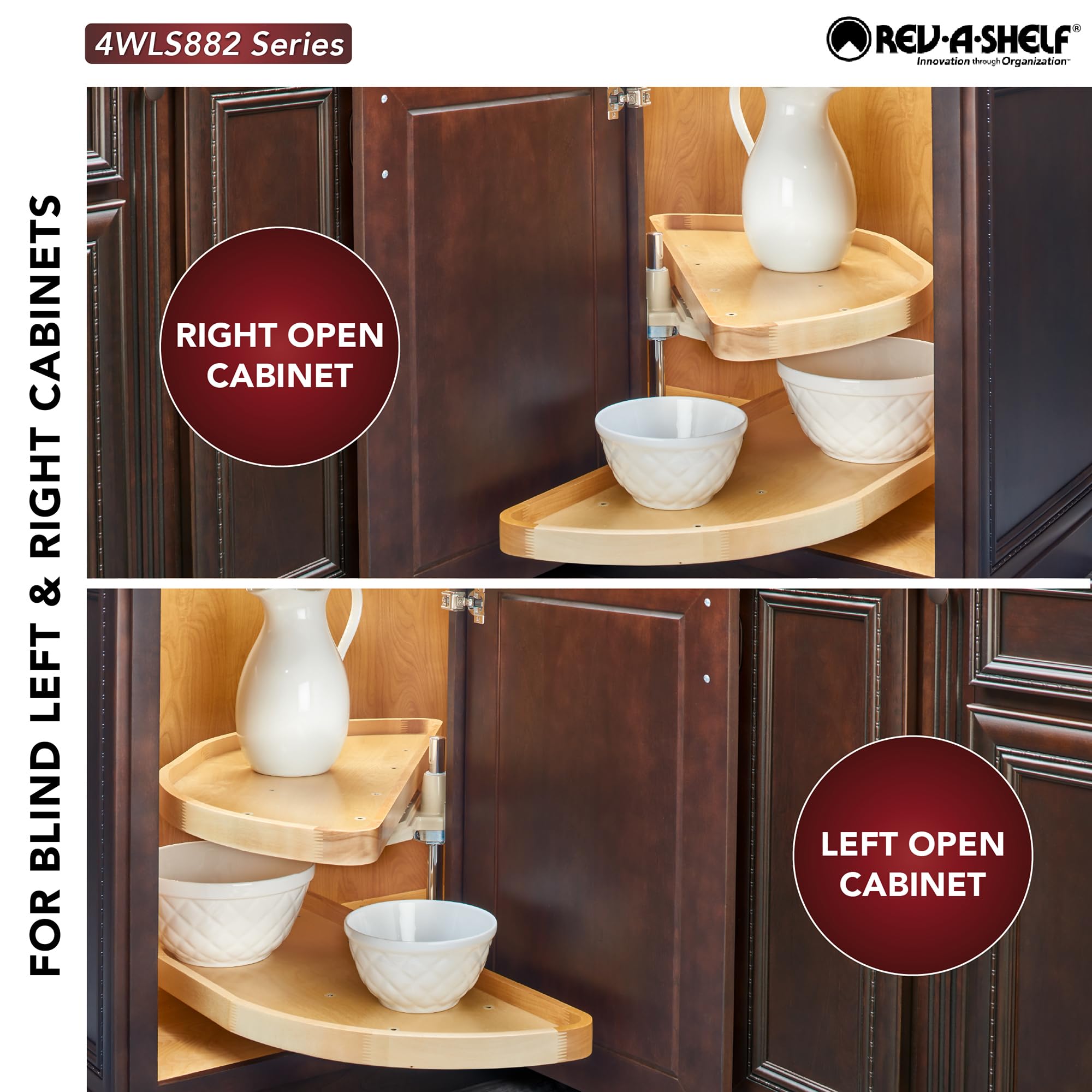 Rev-A-Shelf 38" Dual Shelf Half Moon Lazy Susan Organizer for Blind Corner Kitchen Cabinets, Pull Out Turntable Storage Trays, Wood, 4WLS882-38-570 - Image 8