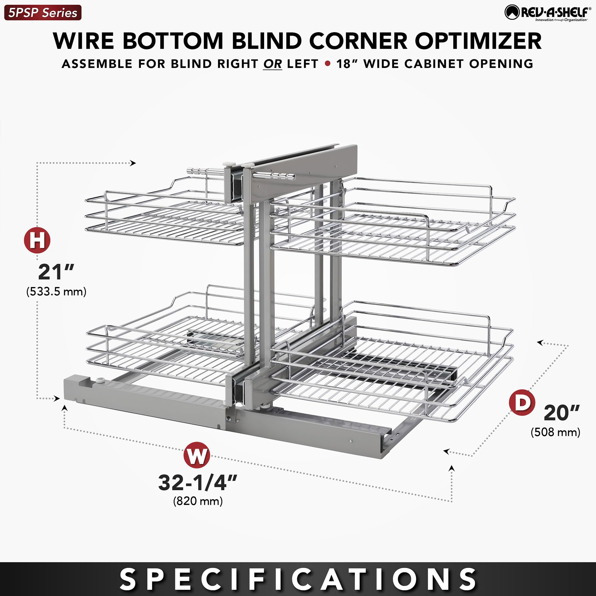 Rev-A-Shelf Dual Tier Pullout Shelf Organizer for Blind Corner Kitchen or Bathroom Cabinets with Soft-Close,18", 4 Shelves, Chrome, 5PSP-18SC-CR - Image 3