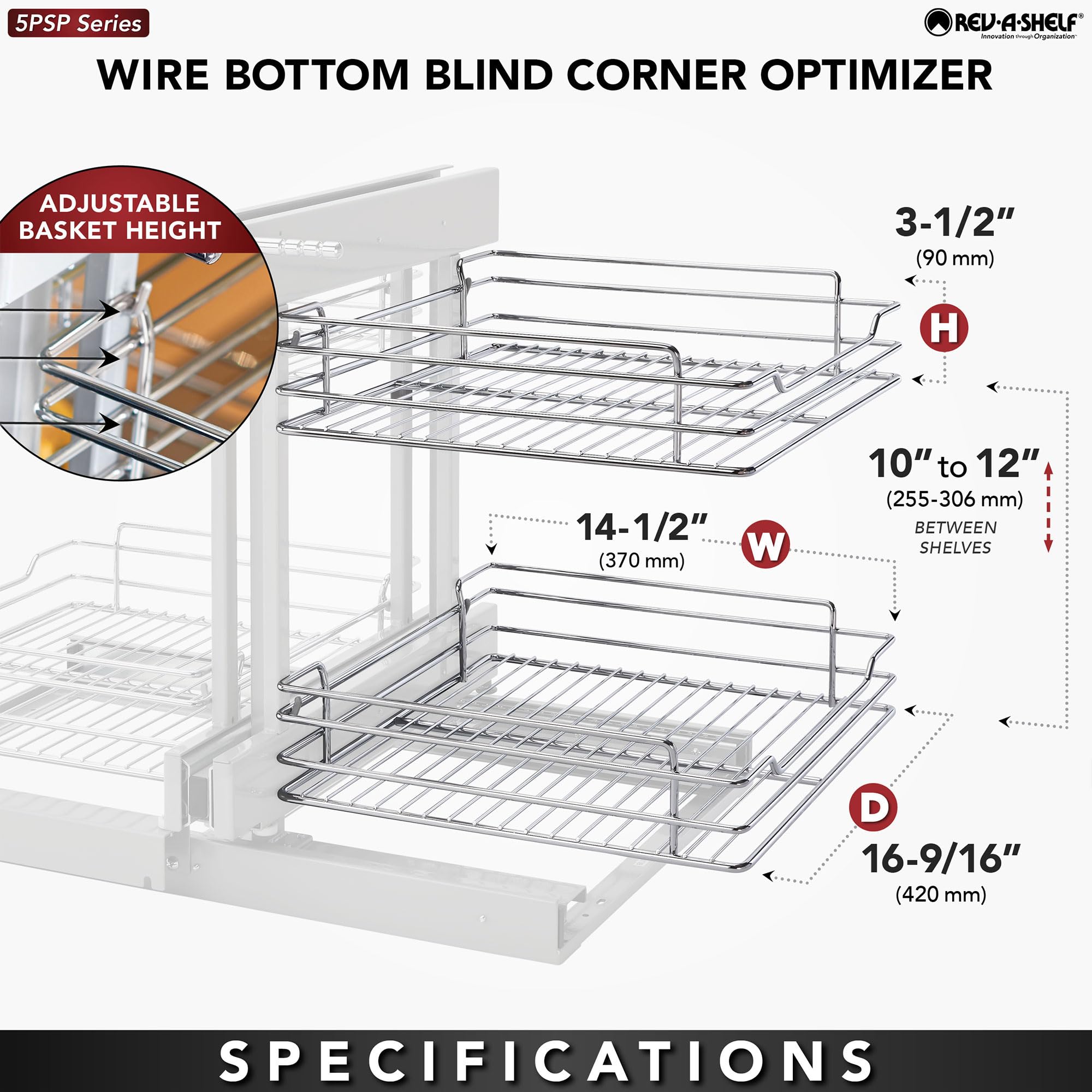Rev-A-Shelf Dual Tier Pullout Shelf Organizer for Blind Corner Kitchen or Bathroom Cabinets with Soft-Close,18", 4 Shelves, Chrome, 5PSP-18SC-CR - Image 4