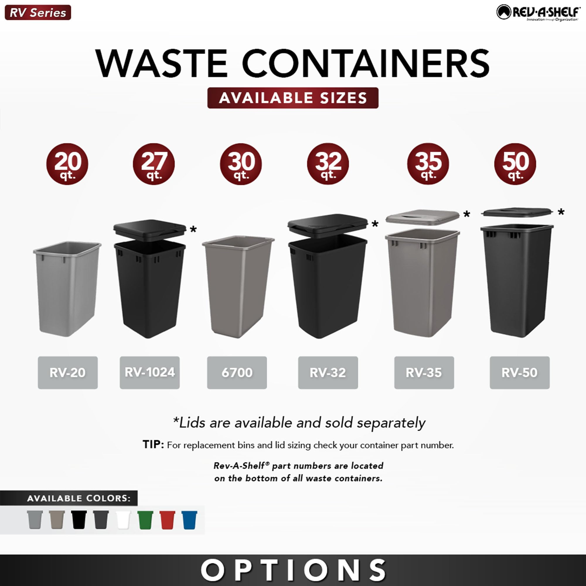 Rev-A-Shelf Polymer Replacement 27 Quart Trash Bin Can Recycle Waste Garbage Container for Kitchen Cabinet Pullouts, White, 2 Pack, RV-1024-11-2 - Image 6