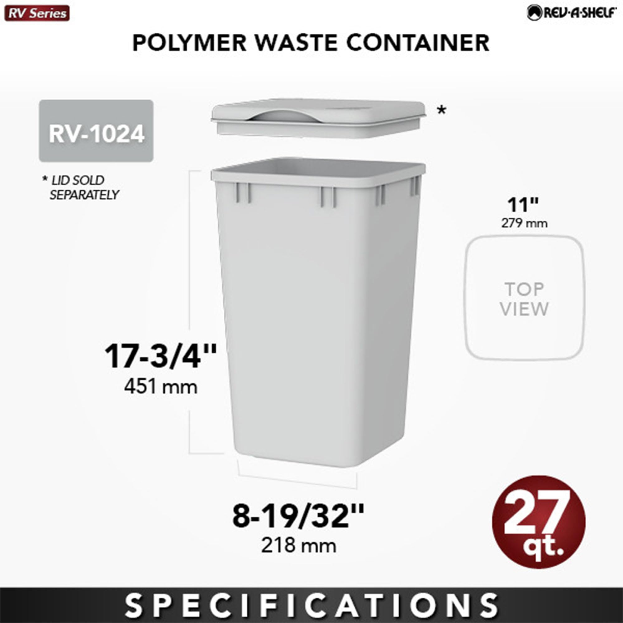 Rev-A-Shelf Polymer Replacement 27 Quart Trash Bin Recycle Waste Garbage Container for Kitchen Cabinet Pullouts, Orion Gray, 2 Pack, RV-1024-13-2 - Image 4