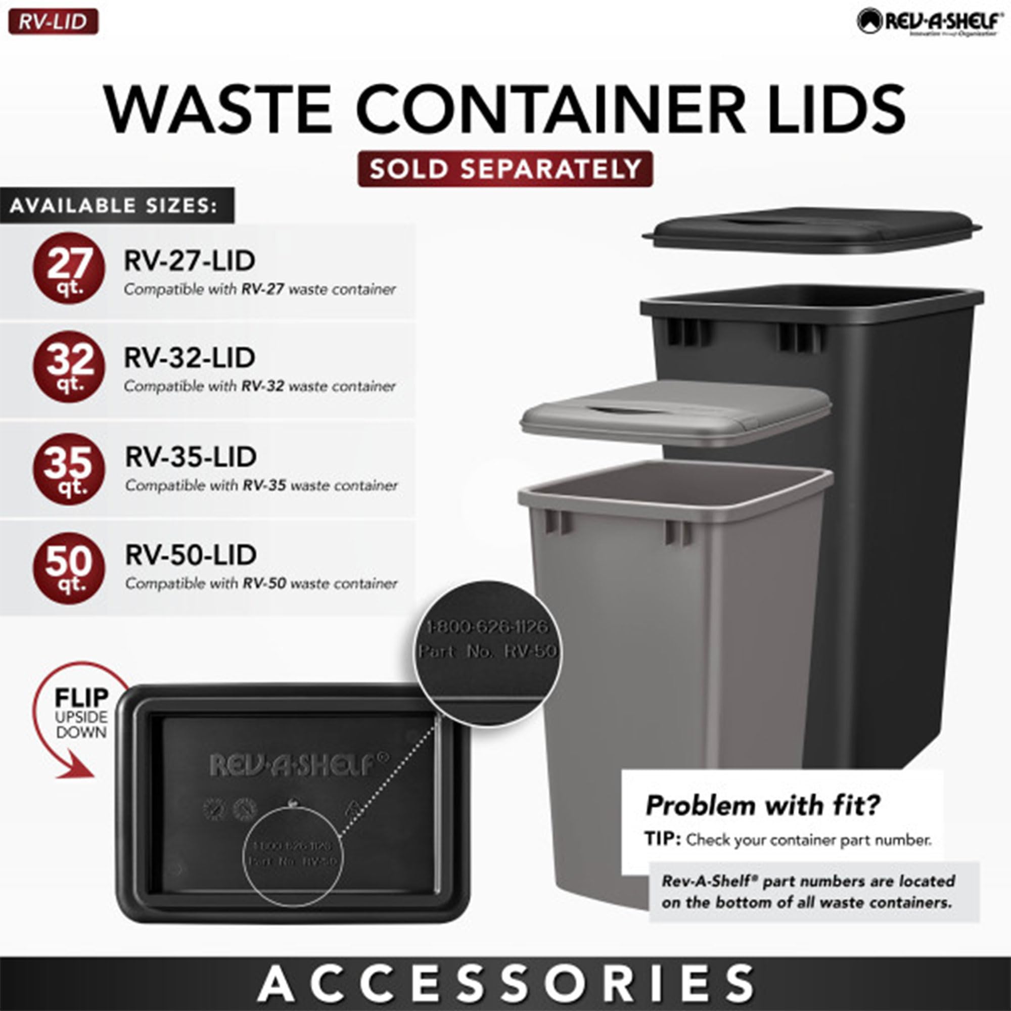 Rev-A-Shelf Polymer Replacement 27 Quart Trash Bin Recycle Waste Garbage Container for Kitchen Cabinet Pullouts, Orion Gray, 2 Pack, RV-1024-13-2 - Image 7