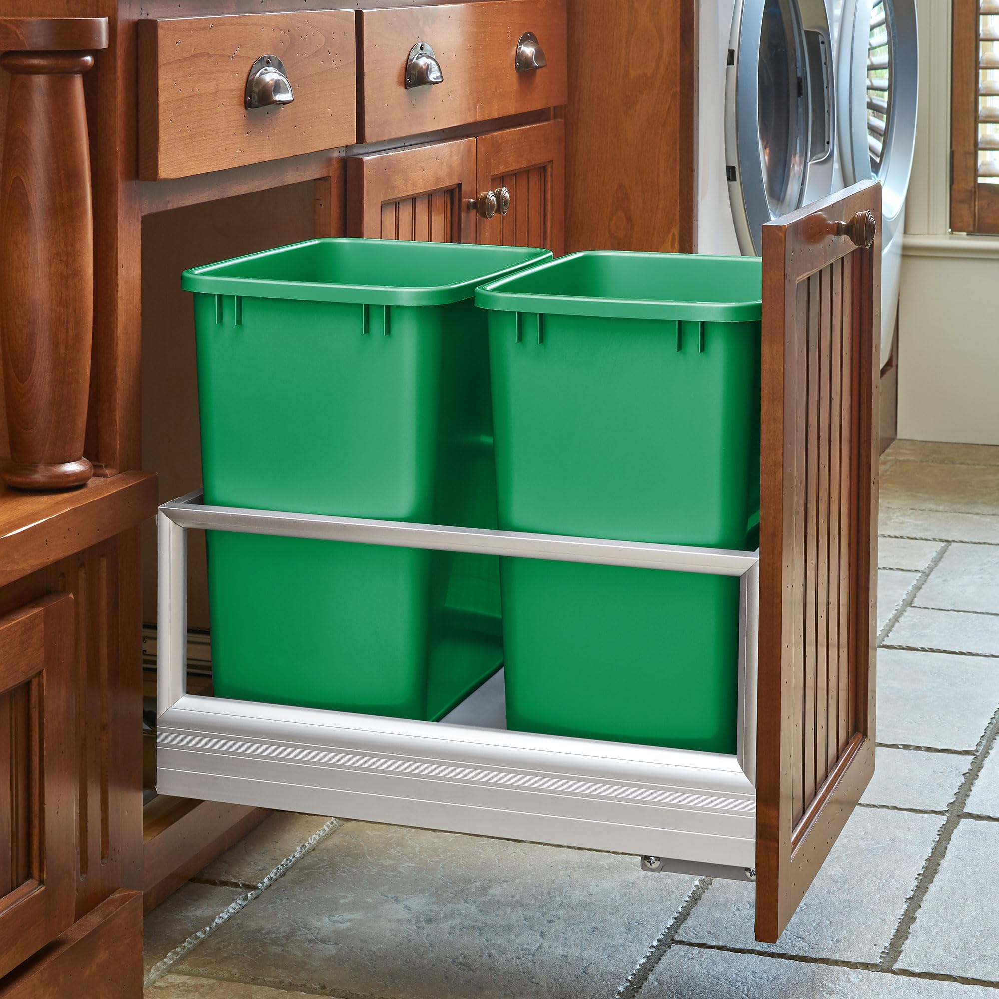 Rev-A-Shelf Polymer Replacement 27 Quart Trash Bin Recycle Waste Garbage Container for Kitchen Cabinet Pullouts, Green, 2 Pack, RV-1024-19-2 - Image 9