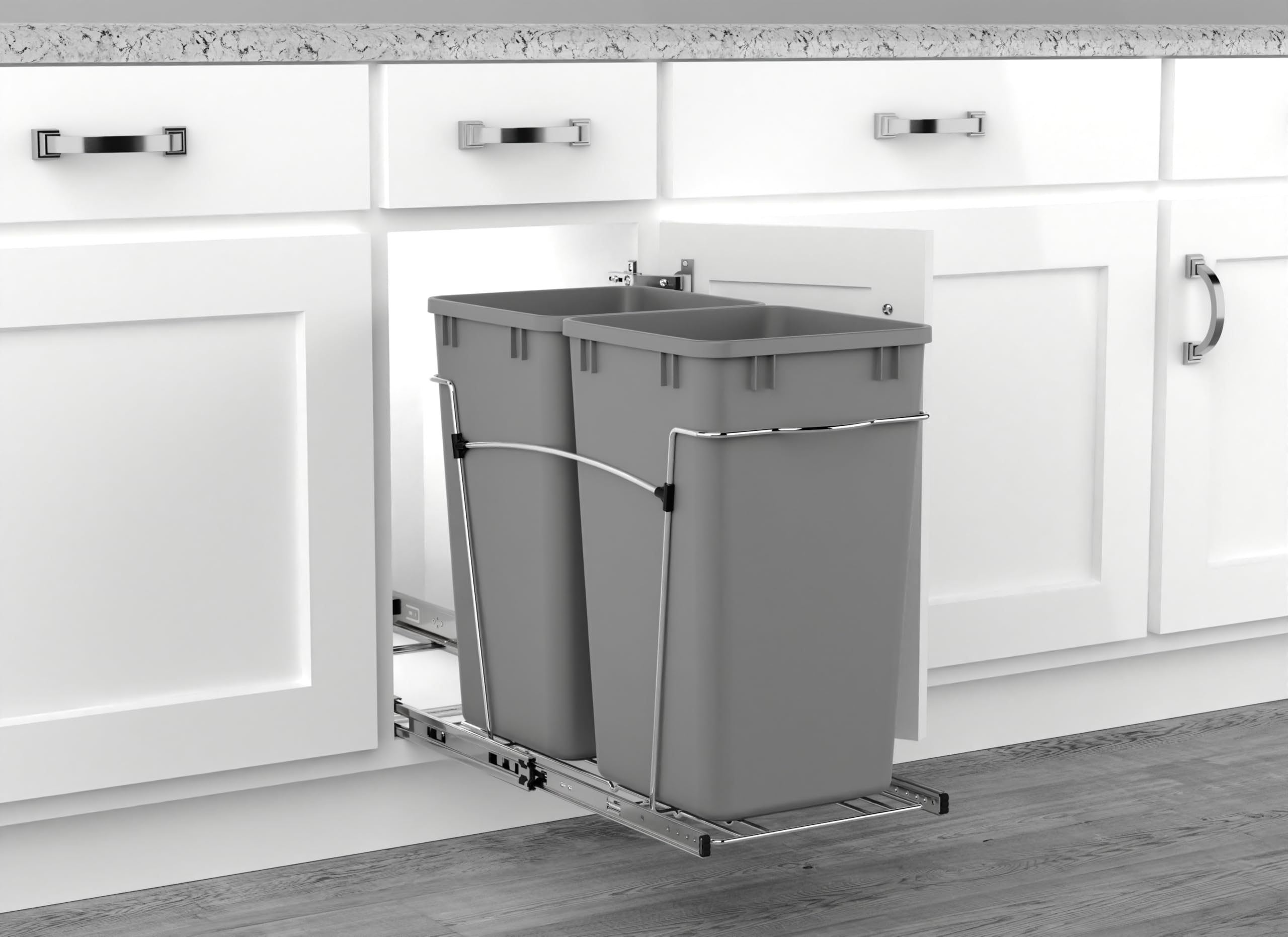 Rev-A-Shelf - RV-15KD-17C S - Double 27 Qt. Pull-Out Silver and Chrome Waste Container - Image 6