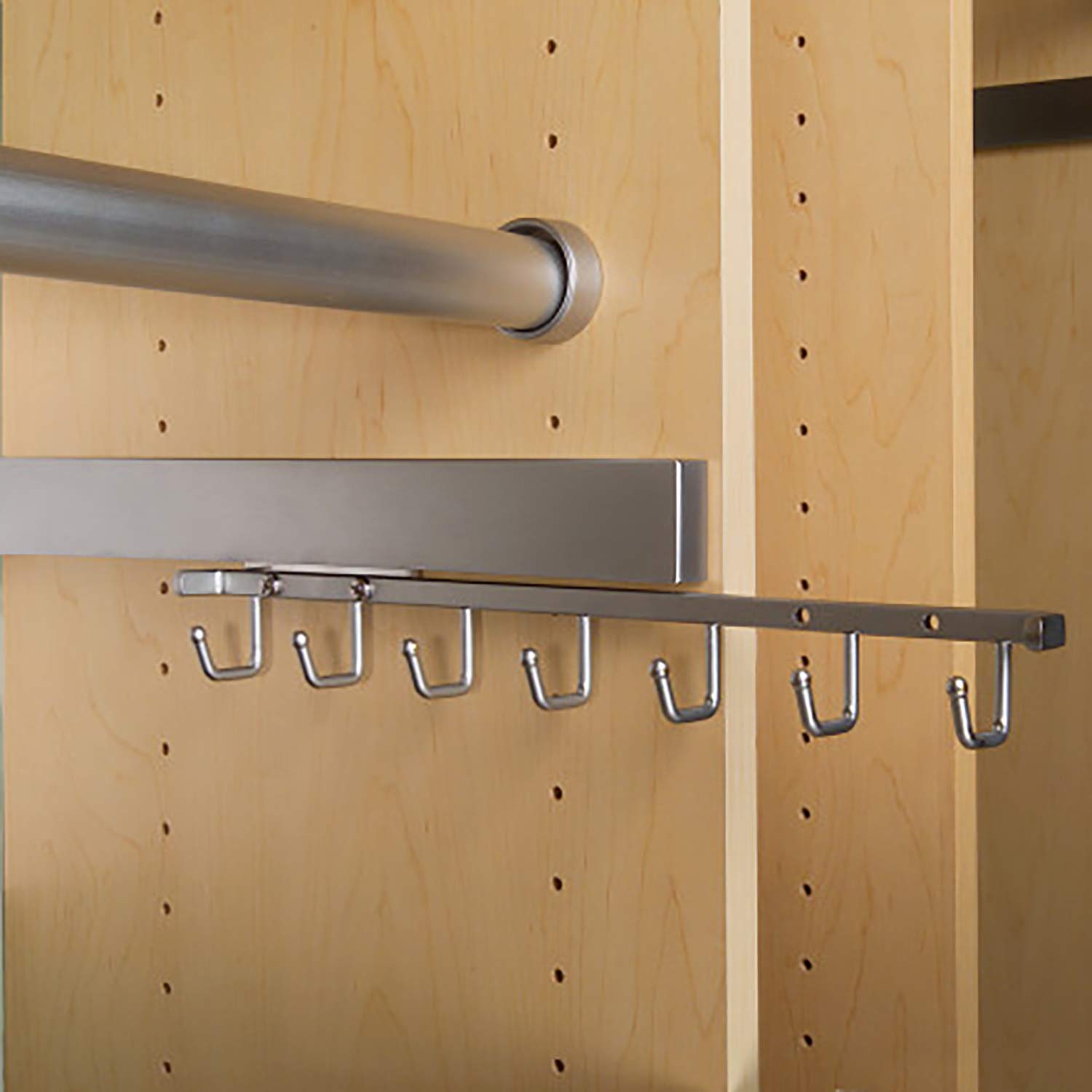 Rev-A-Shelf Sidelines 14" Pull Out Sliding Deluxe Belt, Scarf, Tie Accessory Organization Rack Holder Hanger with 7 Hooks, Chrome, CBRSL-14CR-1 - Image 3
