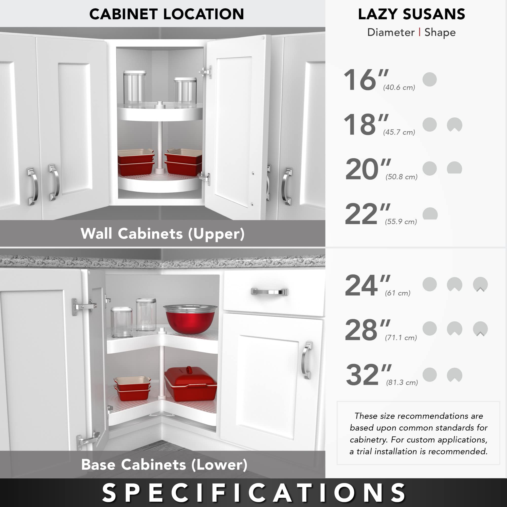 Rev-A-Shelf Single D Shape 22" Lazy Susan Organizer for Upper Corner Wall Kitchen Cabinets, Turntable Storage w/ Swivel Bearing, Wood, 4WLS201-22-BS52 - Image 5