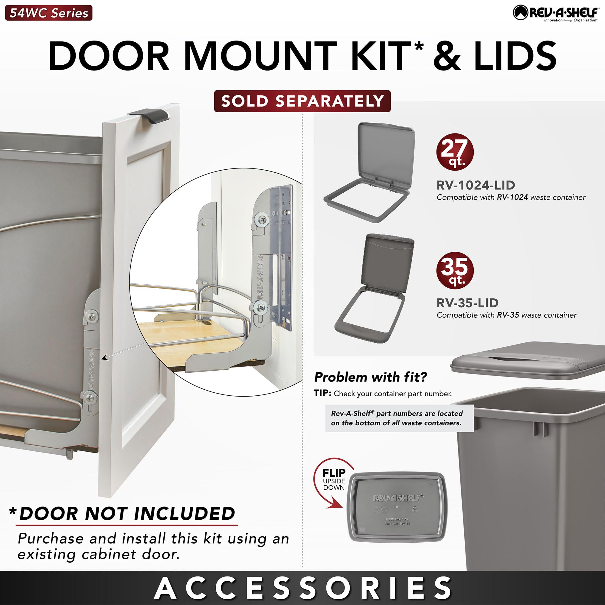Rev-A-Shelf Steel Bottom Mount Double 35 Quart 8.75 Gallon Waste Bin Trash Container for Under Kitchen Cabinet with Soft Close, Gray, 54WC-1835SC-17-1 - Image 5